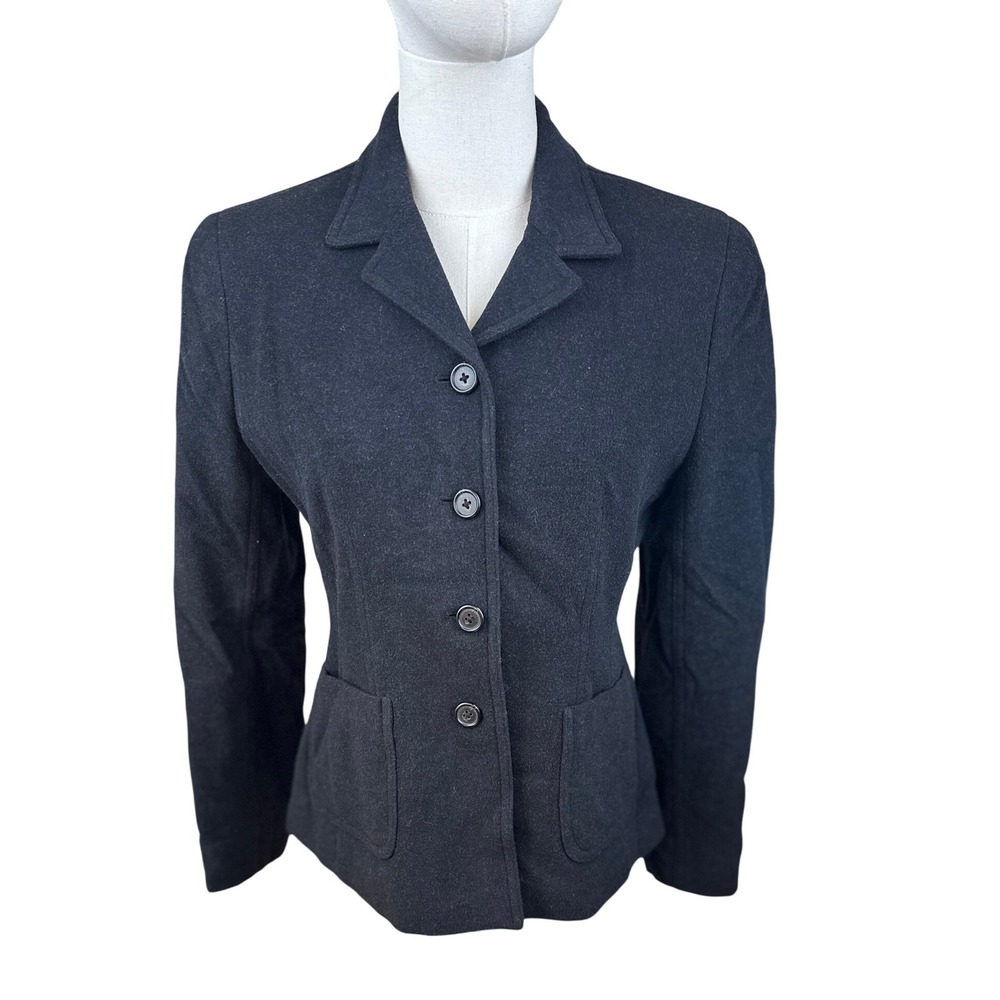 Lauren Ralph Lauren Blazer Black Charcoal Gray Wool Angora Blend Button SZ 4P